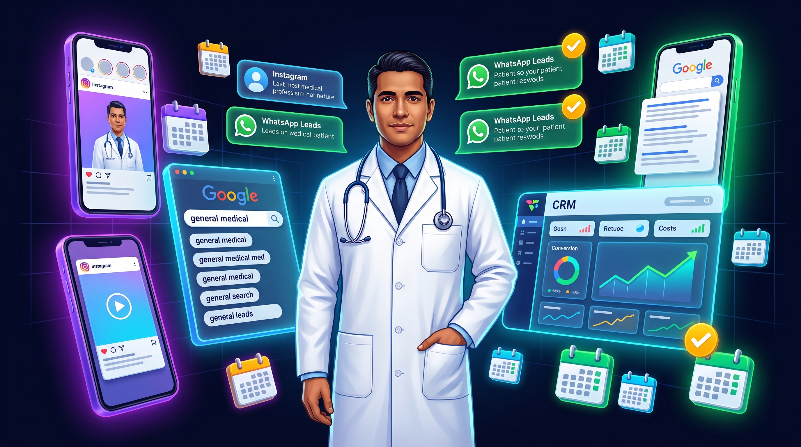 cómo conseguir pacientes sin depender de referidos — médico especialista con sistema digital
